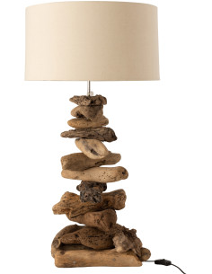 Lampe à poser Ygma en Bois flotté Naturel Coton Beige - 1