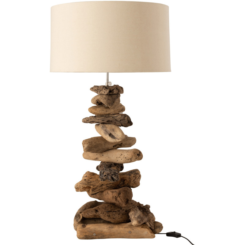 Lampe à poser Ygma en Bois flotté Naturel Coton Beige - 1
