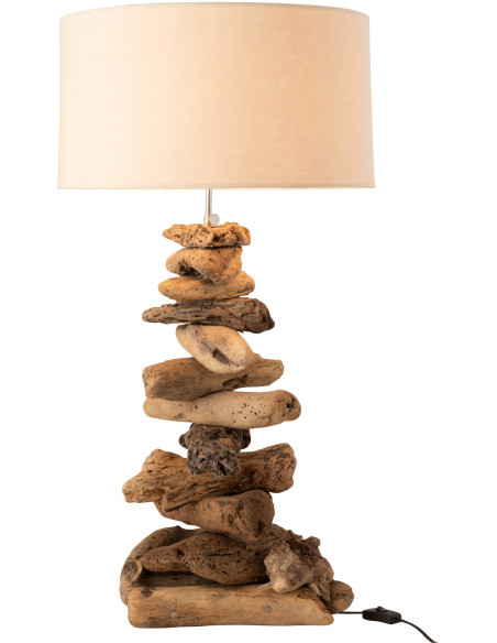 Lampe à poser Ygma en Bois flotté Naturel Coton Beige - 2