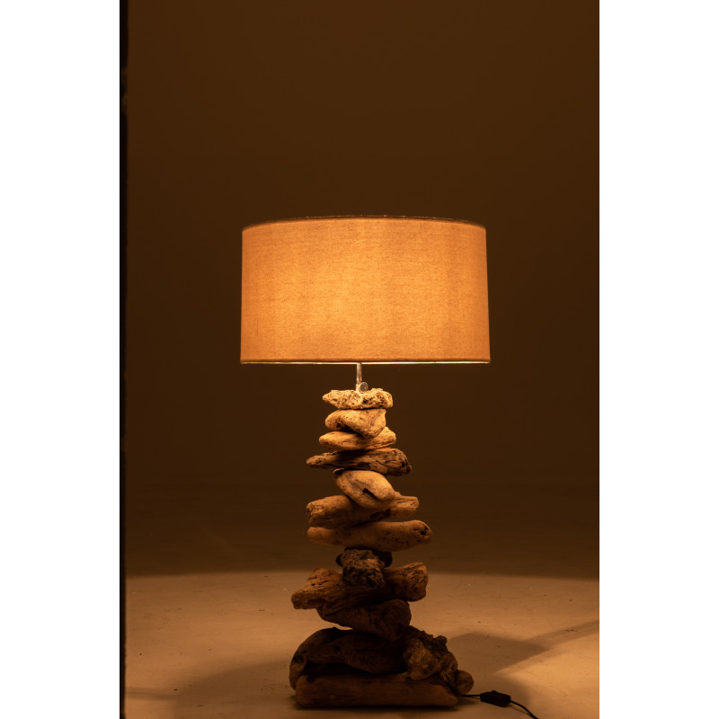 Lampe à poser Ygma en Bois flotté Naturel Coton Beige - 3
