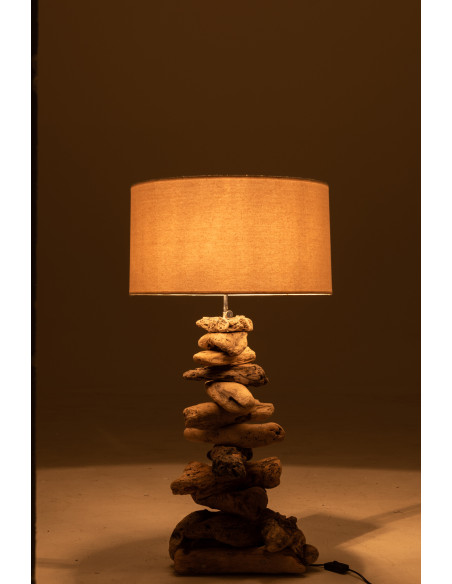 Lampe à poser Ygma en Bois flotté Naturel Coton Beige - 3