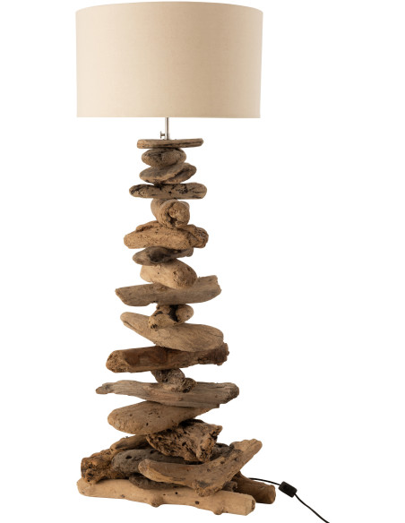 Lampe à poser au sol Ygma en Bois flotté Naturel Coton Beige - 1