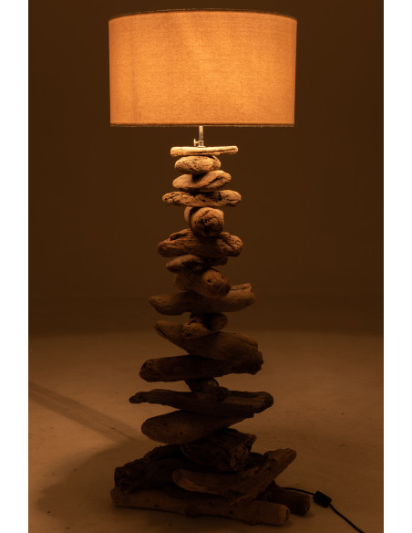 Lampe à poser au sol Ygma en Bois flotté Naturel Coton Beige - 3