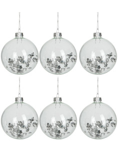 Boule de Noël en Verre Transparent Perle Argenté (Lot de 6) - 1