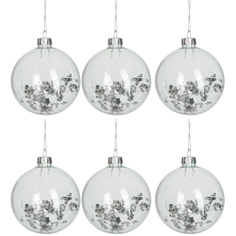 Boule de Noël en Verre Transparent Perle Argenté (Lot de 6) - 1