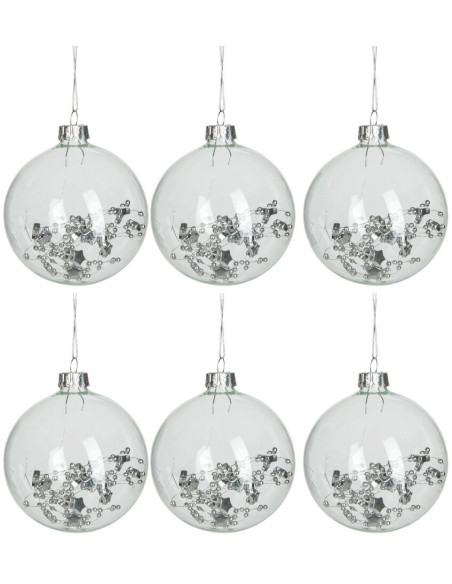 Boule de Noël en Verre Transparent Perle Argenté (Lot de 6) - 1
