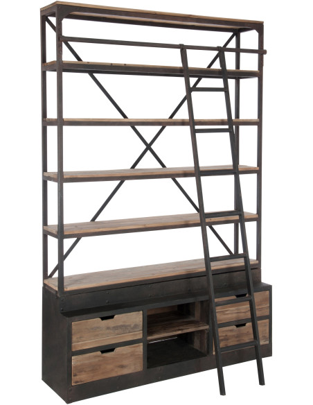Bibliothèque industrielle 160 cm en bois et métal marron César - 1