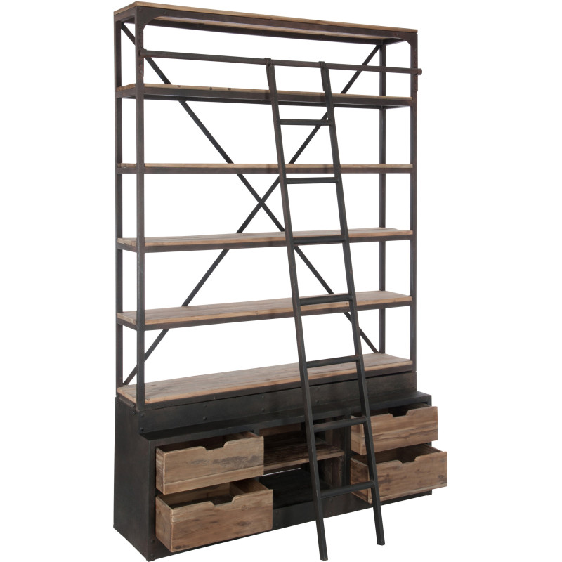 Bibliothèque industrielle 160 cm en bois et métal marron César - 2