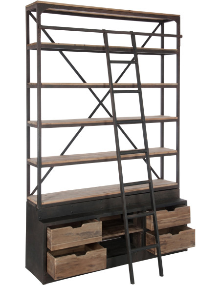 Bibliothèque industrielle 160 cm en bois et métal marron César - 2