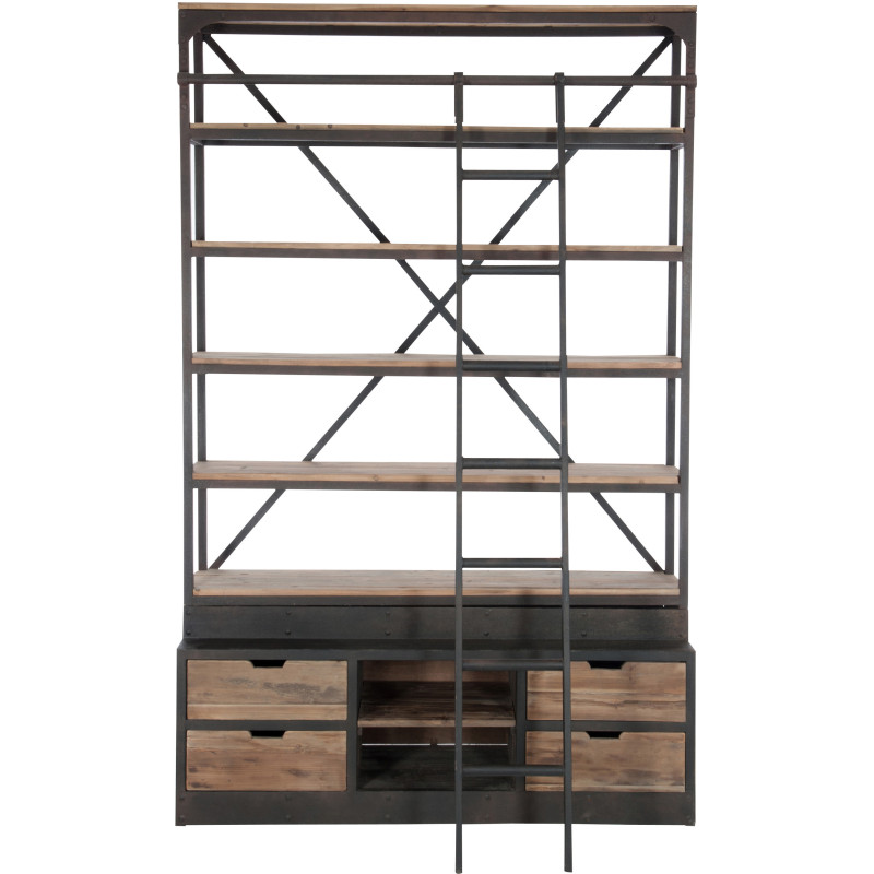 Bibliothèque industrielle 160 cm en bois et métal marron César - 3