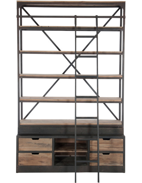 Bibliothèque industrielle 160 cm en bois et métal marron César - 3