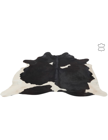 Tapis Peau de vache Cow en Cuir véritable Noir et Blanc 190x230 - 1