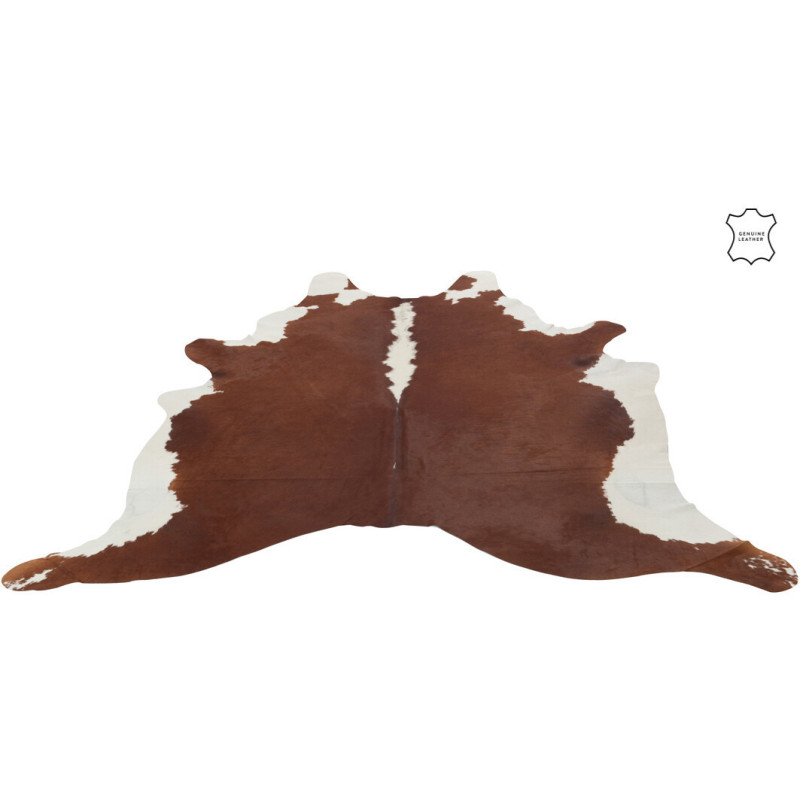Tapis Peau de vache en Cuir véritable Marron et Blanc 190x230 - 1