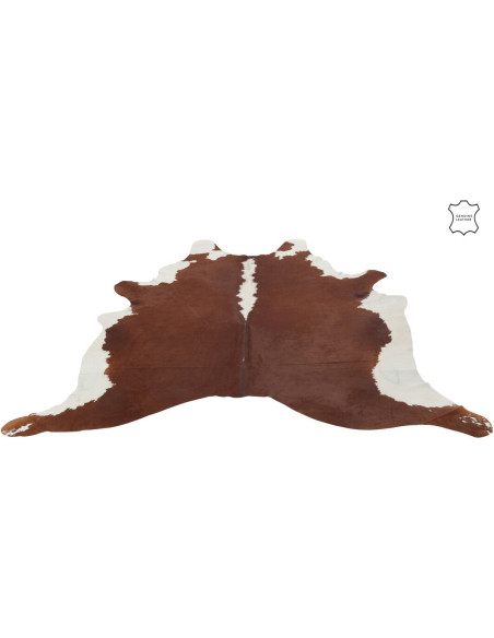 Tapis Peau de vache en Cuir véritable Marron et Blanc 190x230 - 1