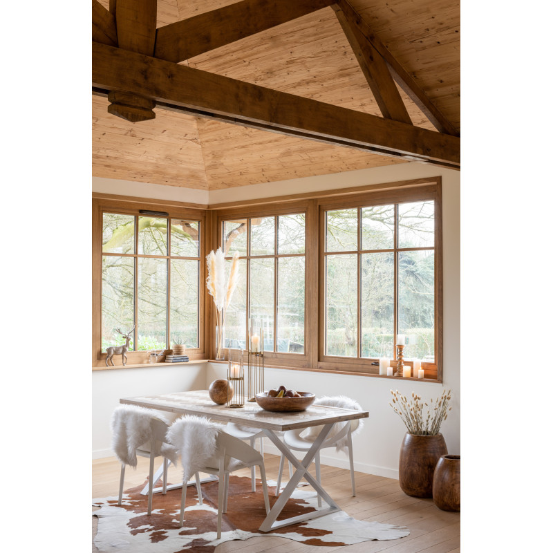 Tapis Peau de vache en Cuir véritable Marron et Blanc 190x230 - 5