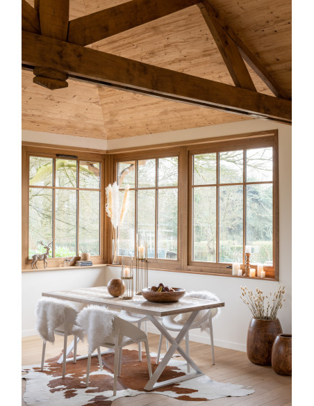 Tapis Peau de vache en Cuir véritable Marron et Blanc 190x230 - 5