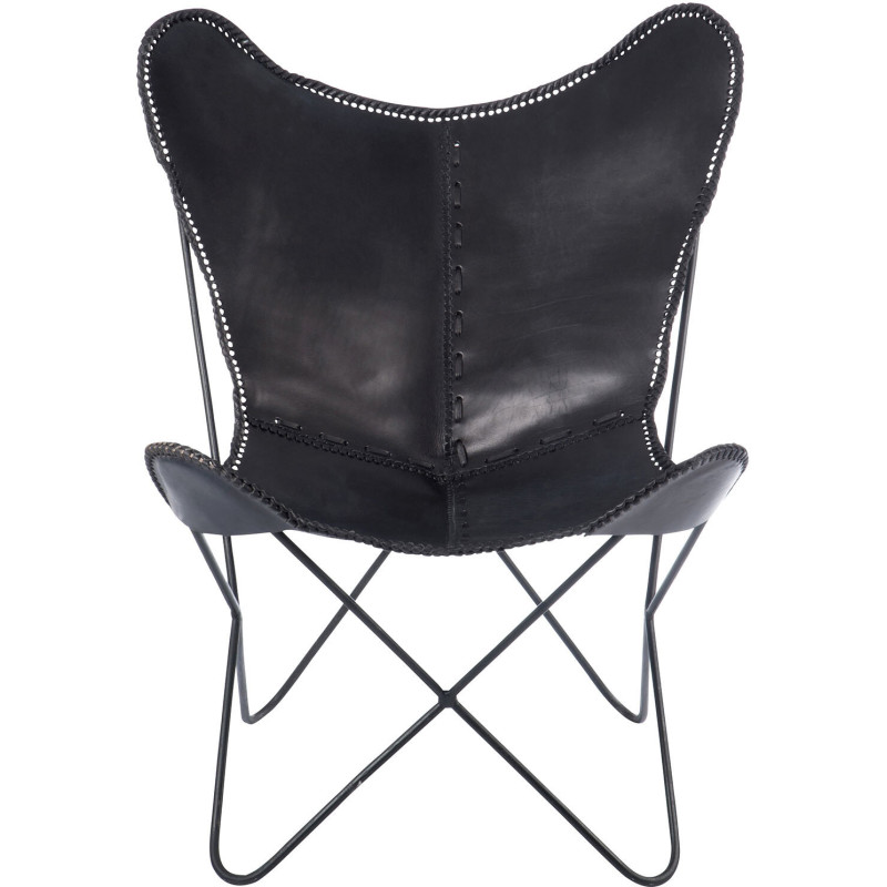Fauteuil Papillon Autentik en Cuir véritable Noir Métal Noir - 3