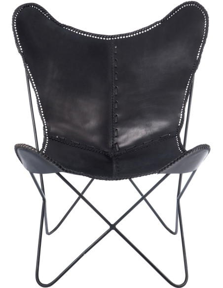 Fauteuil Papillon Autentik en Cuir véritable Noir Métal Noir - 3