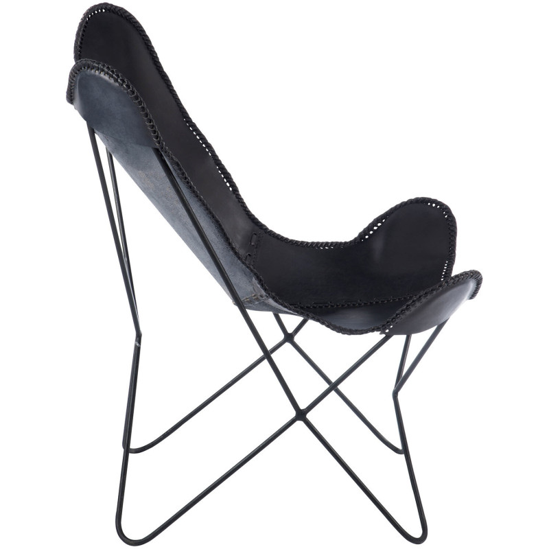 Fauteuil Papillon Autentik en Cuir véritable Noir Métal Noir - 4