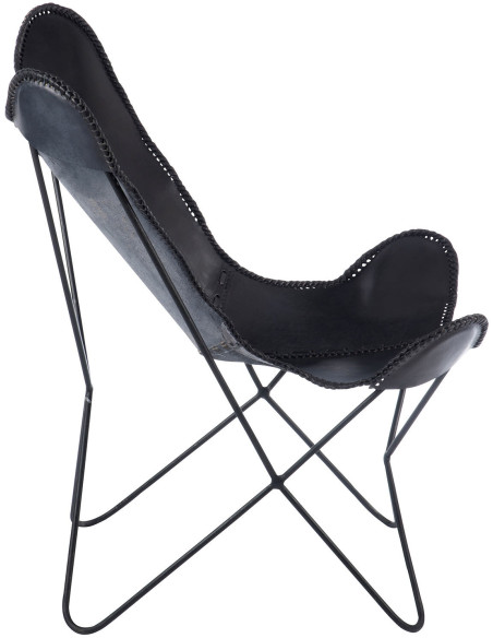 Fauteuil Papillon Autentik en Cuir véritable Noir Métal Noir - 4