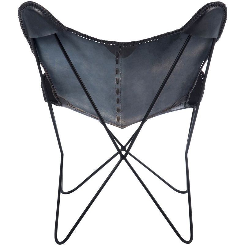 Fauteuil Papillon Autentik en Cuir véritable Noir Métal Noir - 5