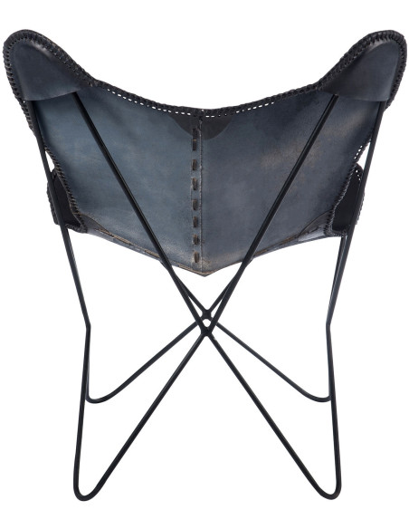 Fauteuil Papillon Autentik en Cuir véritable Noir Métal Noir - 5