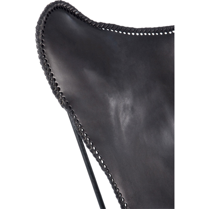 Fauteuil Papillon Autentik en Cuir véritable Noir Métal Noir - 6