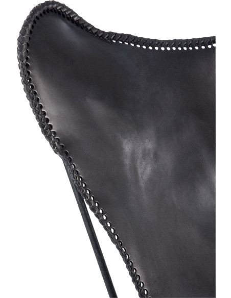 Fauteuil Papillon Autentik en Cuir véritable Noir Métal Noir - 6