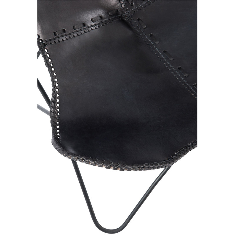 Fauteuil Papillon Autentik en Cuir véritable Noir Métal Noir - 7