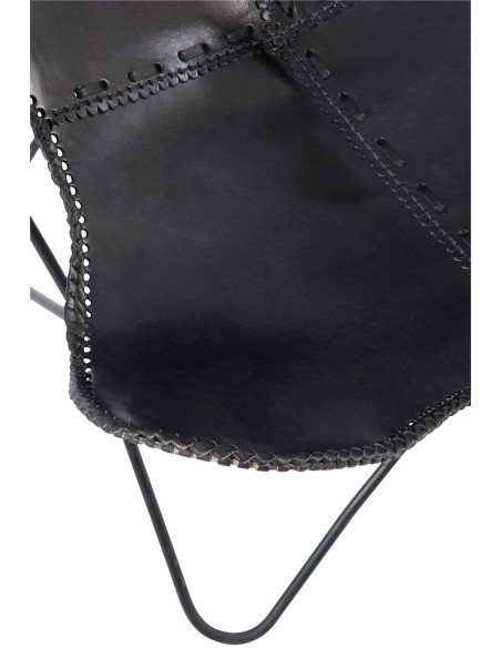 Fauteuil Papillon Autentik en Cuir véritable Noir Métal Noir - 7