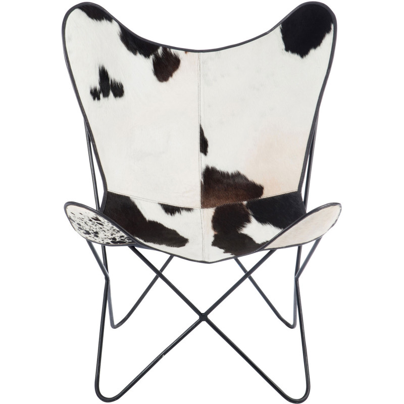 Fauteuil Papillon Peau de vache Autentik en Cuir véritable Métal Blanc Noir - 3