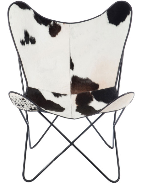 Fauteuil Papillon Peau de vache Autentik en Cuir véritable Métal Blanc Noir - 3