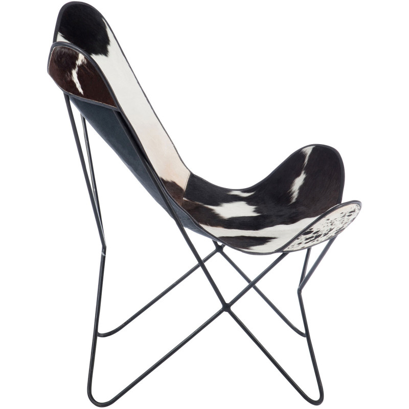 Fauteuil Papillon Peau de vache Autentik en Cuir véritable Métal Blanc Noir - 4