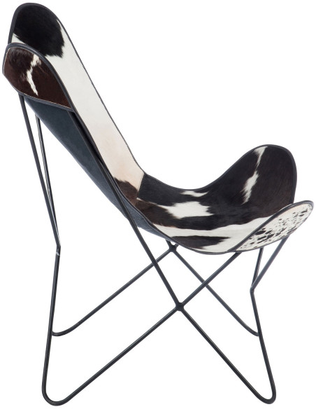 Fauteuil Papillon Peau de vache Autentik en Cuir véritable Métal Blanc Noir - 4