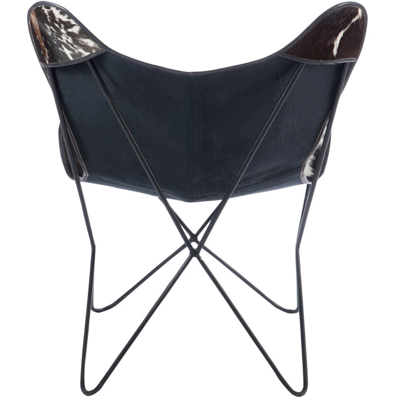Fauteuil Papillon Peau de vache Autentik en Cuir véritable Métal Blanc Noir - 5