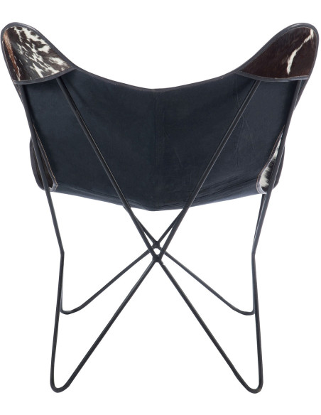 Fauteuil Papillon Peau de vache Autentik en Cuir véritable Métal Blanc Noir - 5