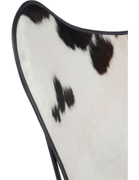 Fauteuil Papillon Peau de vache Autentik en Cuir véritable Métal Blanc Noir - 6