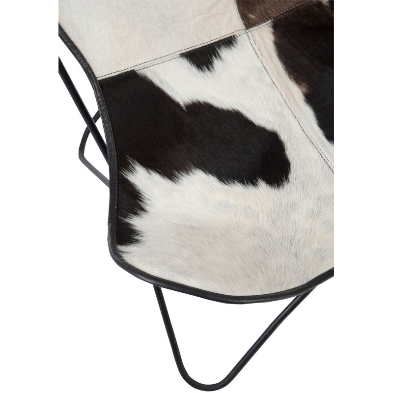Fauteuil Papillon Peau de vache Autentik en Cuir véritable Métal Blanc Noir - 7