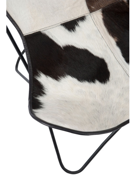 Fauteuil Papillon Peau de vache Autentik en Cuir véritable Métal Blanc Noir - 7