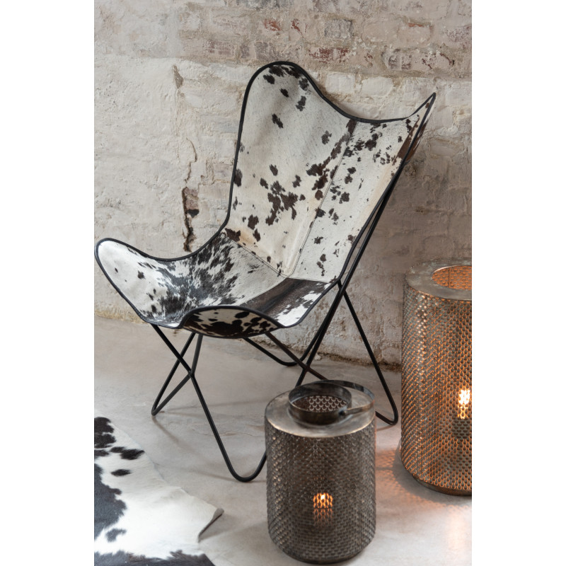 Fauteuil Papillon Peau de vache Autentik en Cuir véritable Métal Blanc Noir - 8