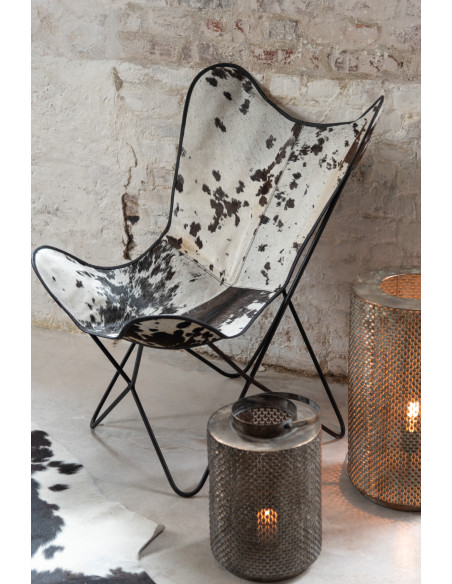 Fauteuil Papillon Peau de vache Autentik en Cuir véritable Métal Blanc Noir - 8