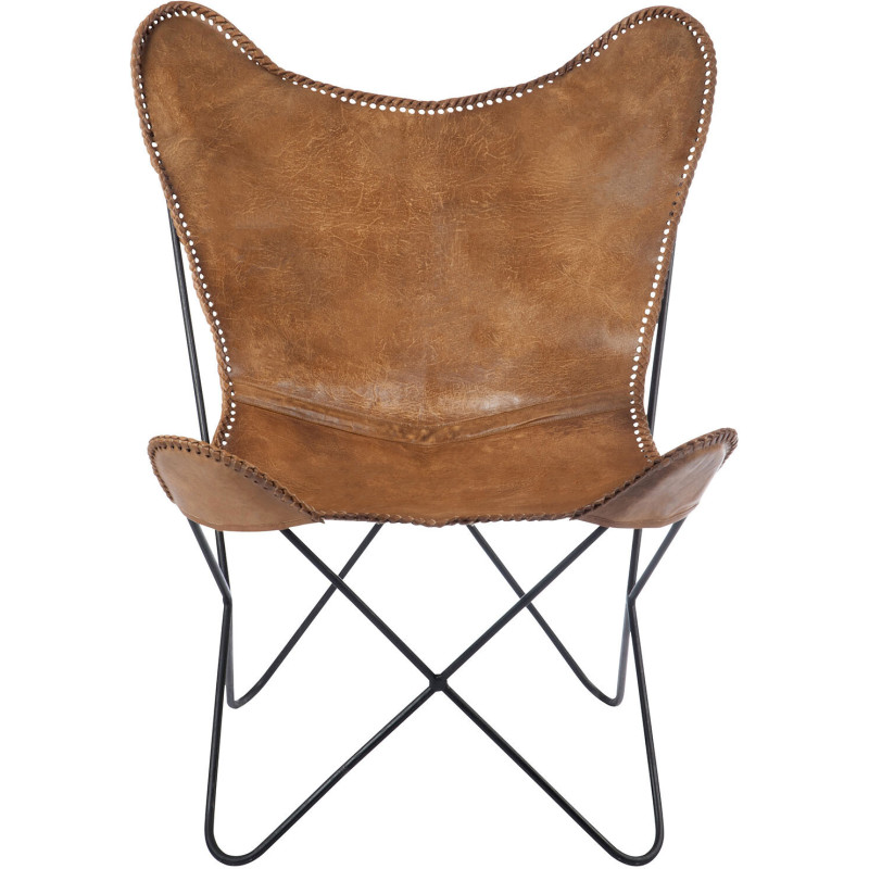 Fauteuil Papillon Autentik en Cuir véritable Cognac Métal Noir - 3