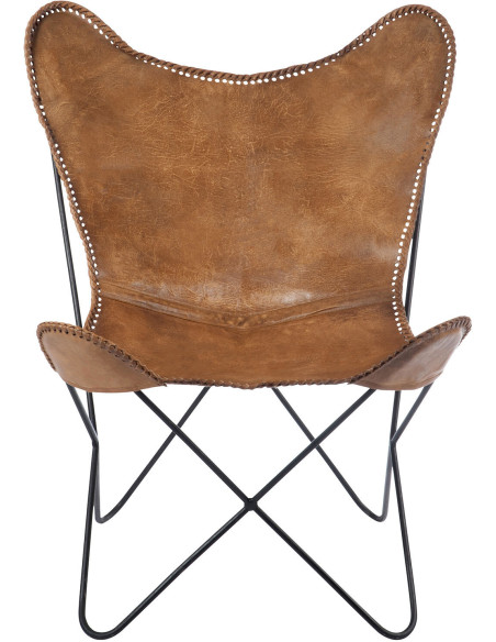 Fauteuil Papillon Autentik en Cuir véritable Cognac Métal Noir - 3