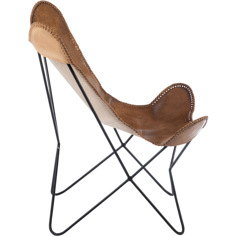 Fauteuil Papillon Autentik en Cuir véritable Cognac Métal Noir - 4