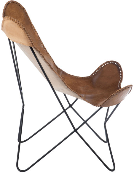 Fauteuil Papillon Autentik en Cuir véritable Cognac Métal Noir - 4