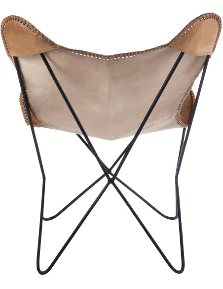 Fauteuil Papillon Autentik en Cuir véritable Cognac Métal Noir - 5