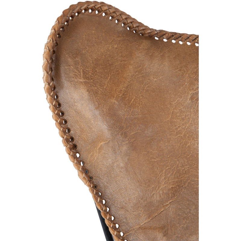 Fauteuil Papillon Autentik en Cuir véritable Cognac Métal Noir - 6