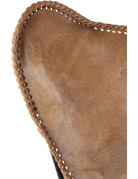 Fauteuil Papillon Autentik en Cuir véritable Cognac Métal Noir - 6