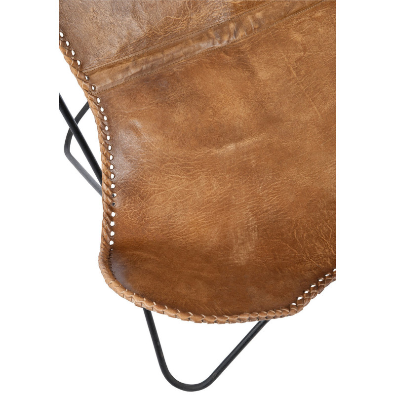 Fauteuil Papillon Autentik en Cuir véritable Cognac Métal Noir - 7