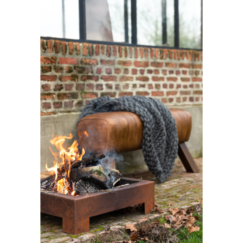 Banc de gymanstique 2 places 90 cm Autentik en Cuir véritable Cognac Bois de Sesham Marron - 2